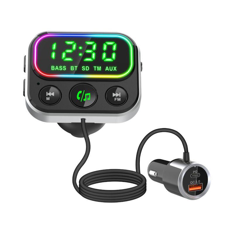 Picture of GIZZU Bluetooth 5 USB RGB LED PD 18W | QC3.0 18W | USB | MicroSD FM Transmitter Handsfree Kit