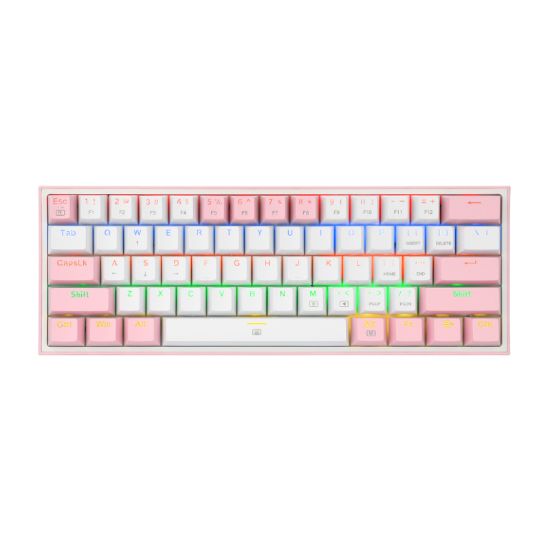 Picture of REDRAGON FIZZ Rainbow LED 61 KEY Mechanical Wired Gaming Keyboard - White/Pink