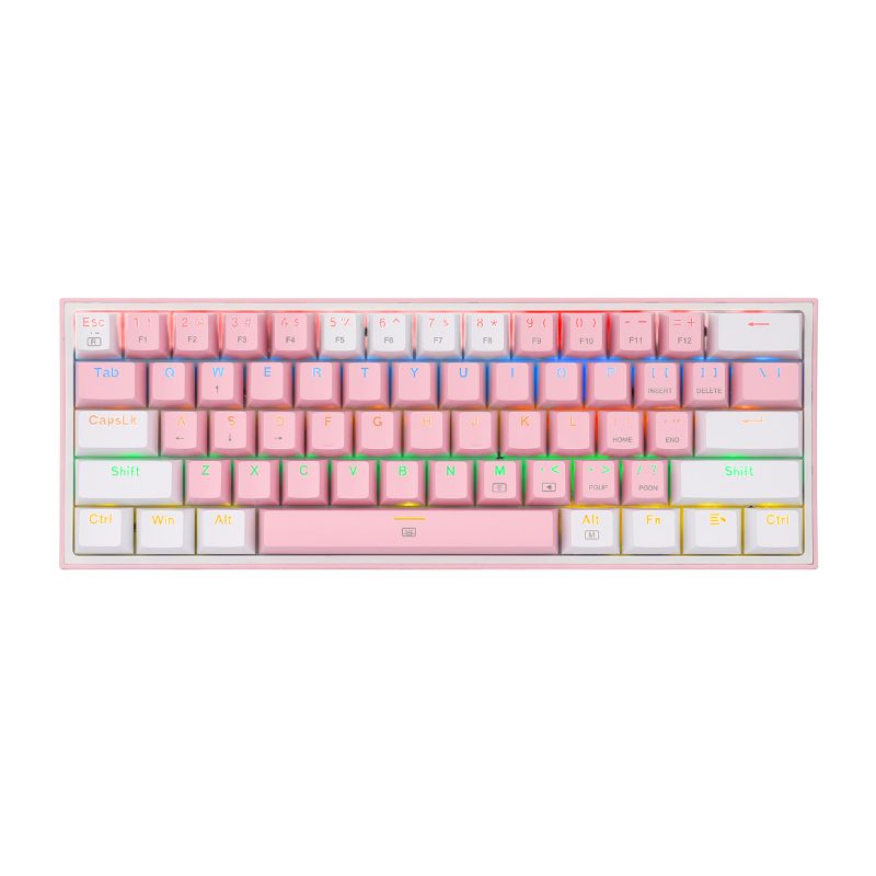 Picture of REDRAGON FIZZ Rainbow LED 61 KEY Mechanical Wired Gaming Keyboard - Pink/White