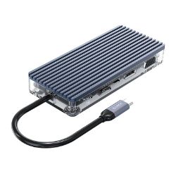 Picture of ORICO 11 Port 3 x USB3.0|1 x USB2.0|1 x HDMI|1 x RJ45|1 x TF/SD|1 x Type-C|1 x VGA| 1 x Aux Transparent Hub - Grey