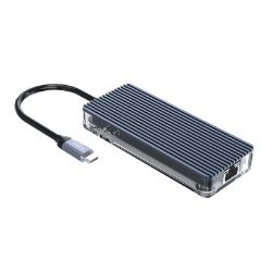 Picture of ORICO 6 Port 3 x USB3.0|1 x HDMI|1 x RJ45|1 x Type-C Transparent Hub - Grey