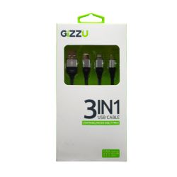 Picture of GIZZU 3in1 USB to Micro USB/Type-C/Lightning 1.2m Cable - Black