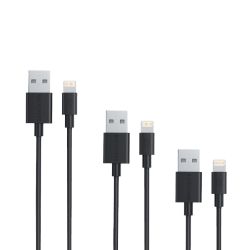 Picture of Ravpower USB to Lightning 3 Pack 1x 0.6m|1x 1m|1x 2m Cable - Black