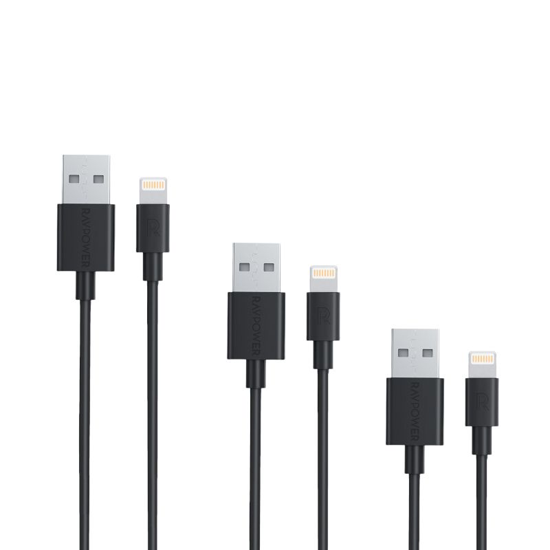 Picture of Ravpower USB to Lightning 3 Pack 1x 0.6m|1x 1m|1x 2m Cable - Black