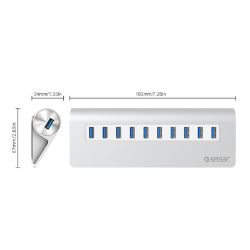 Picture of ORICO 10 Port USB3.0 Hub Aluminium - Silver