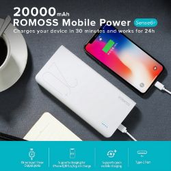 Picture of Romoss Sense6+ 20000mAh QC Type-C Power Bank - White