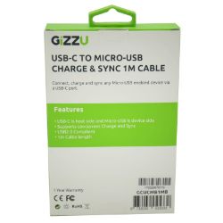 Picture of GIZZU USB-C to Micro USB 1m Cable Black